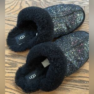 UGG Scuffette Black Glitter Slip-On Shearling Clogs